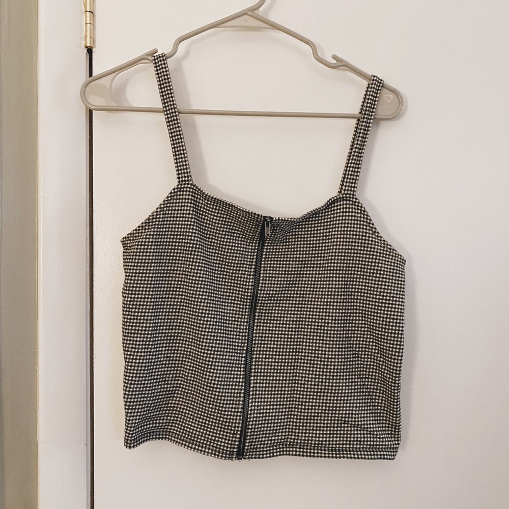 American Eagle Zip Front Tank Top Gingham